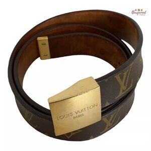 Authenti Louis Vuitton Brown Coated Canvas Ceinture Carre Gold Buckle Belt 85/34
